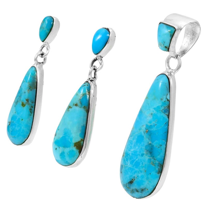Turquoise Network Turquoise Necklace & Earrings Set in Sterling Silver 925 (Matching Jewelry Set) (Turquoise) - Image 3